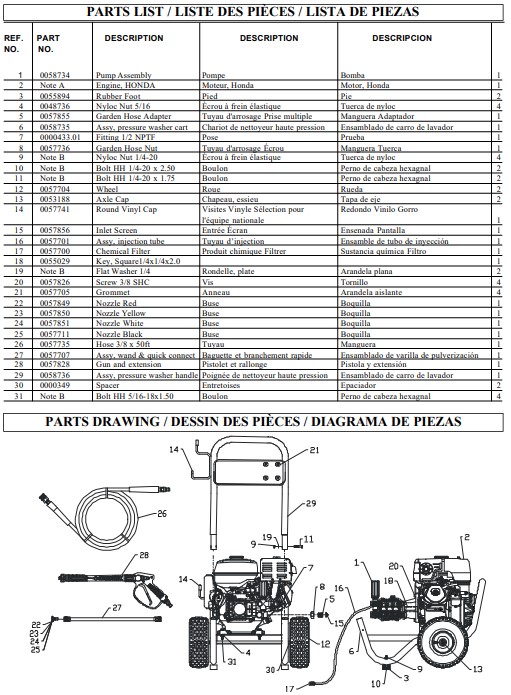 Coleman Powermate PRESSURE WASHER MODEL PW0923001 REPLACEMENT PARTS